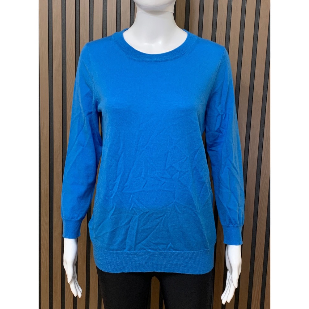 J.Crew Women's Blue 100% Merino Wool Long Sleeve Crewneck Sweater Size M